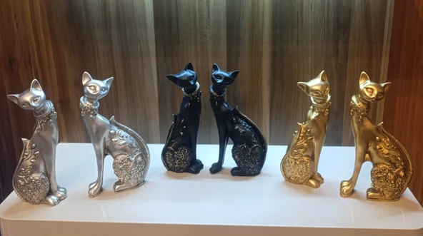 kırılmaz polyester beyaz renk 2 li kedi biblo - Resim 9