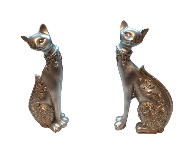 kırılmaz polyester beyaz renk 2 li kedi biblo - Resim 7