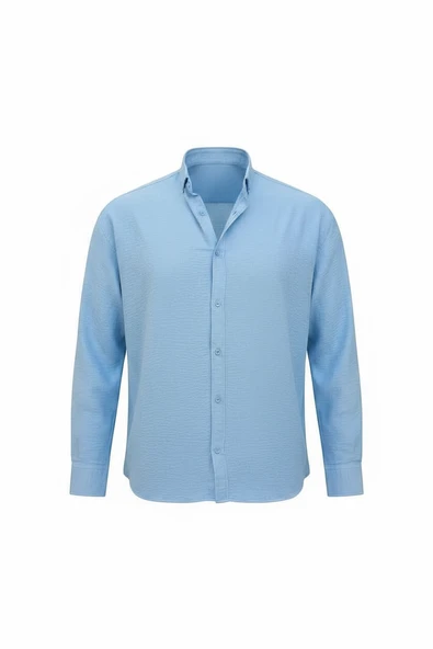 Scott – Soft Dokulu Yarım Oversize Modern Erkek Gömlek- Soğuk Mavi ürün görseli 1