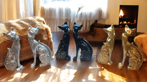 SİYAH RENK- kırılmaz polyester 2 li kedi biblo - Resim 7