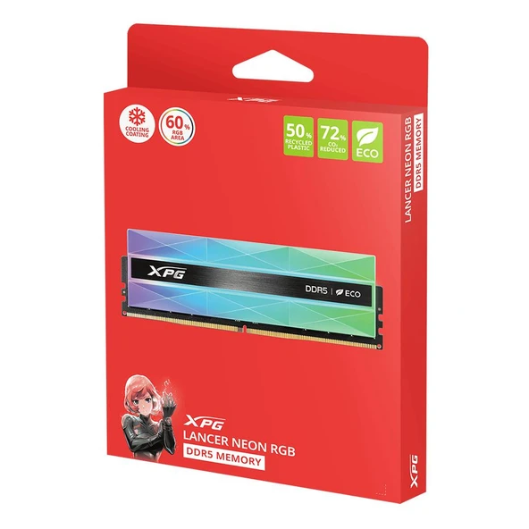 XPG Lancer Neon RGB 32GB (2x16) 6800MHz CL34 DDR5 UDIMM RAM AX5U6800C3416G-DCLANRSG - 4