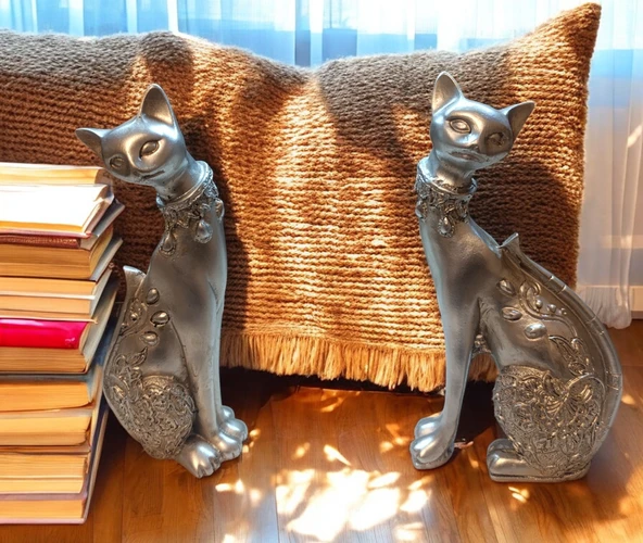 kırılmaz polyester beyaz renk 2 li kedi biblo - Resim 5