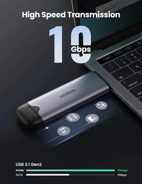 Ugreen M.2 NVME USB-A USB-C 3.1 Gen 2 M ve B+M KEY SSD Disk Kutusu outlet - 2