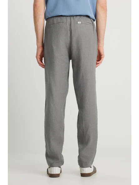 Wrangler %100 Keten Regular Fit Normal Kesim Normal Bel Düz Paça Koyu Gri Pantolon - 4