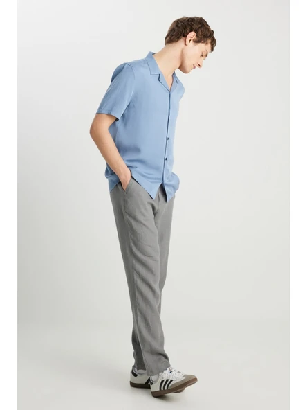 Wrangler %100 Keten Regular Fit Normal Kesim Normal Bel Düz Paça Koyu Gri Pantolon - 2