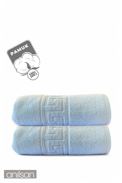 2'li Mavi Greek Banyo Havlusu - 70x140 Cm, 490 Gr, %100pamuk, Spa Ve Otel Havlusu - 2