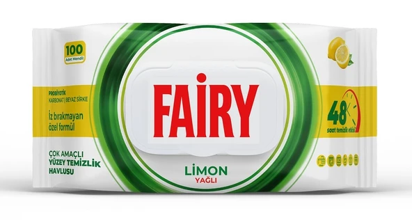 Fairy Yüzey Temizlik Havlusu 100 Yaprak Limon Yağlı - Beyaz Sirke - Karbonat Plastik Kapaklı