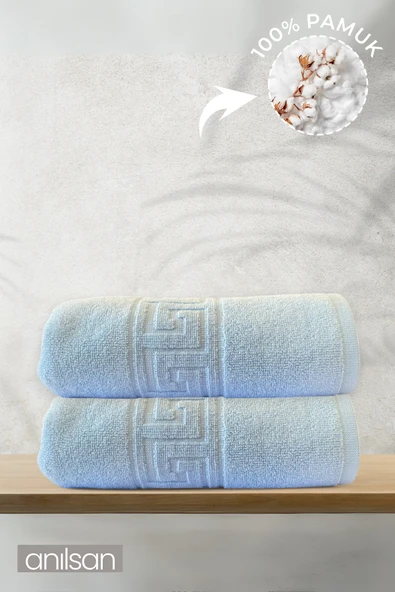 2'li Mavi Greek Banyo Havlusu - 70x140 Cm, 490 Gr, %100pamuk, Spa Ve Otel Havlusu