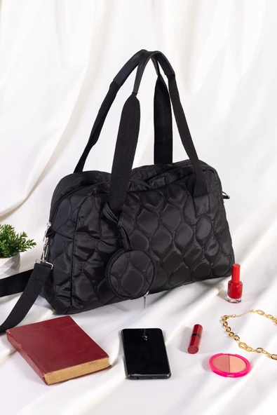 Orijinal Kadın Geniş Hacimli Konfor Modeli Fermuarlı Kapitoneli Cüzdanlı Tote Shopper Kol Çantası