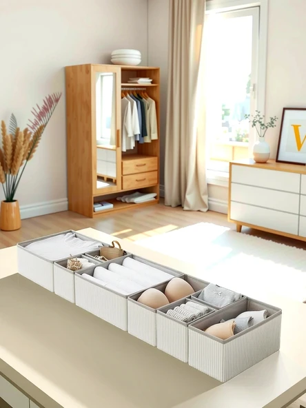 8'li Gri Çizgili Çekmece Içi Organizer Seti