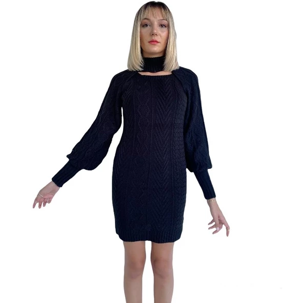 Kadın Siyah İkili Triko Elbise - 4