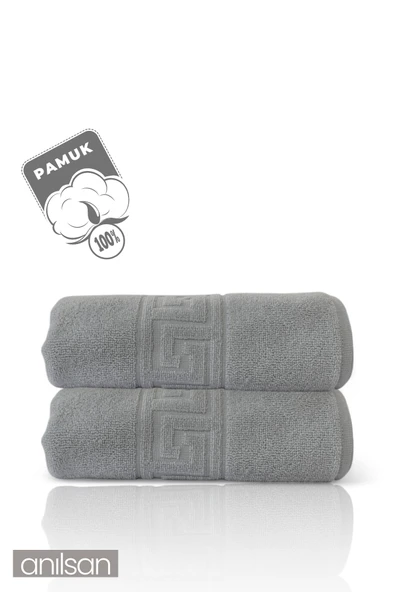 2'li Gri Greek Banyo Havlusu - 70x140 Cm, 490 Gr, %100pamuk, Spa Ve Otel Havlusu - 2