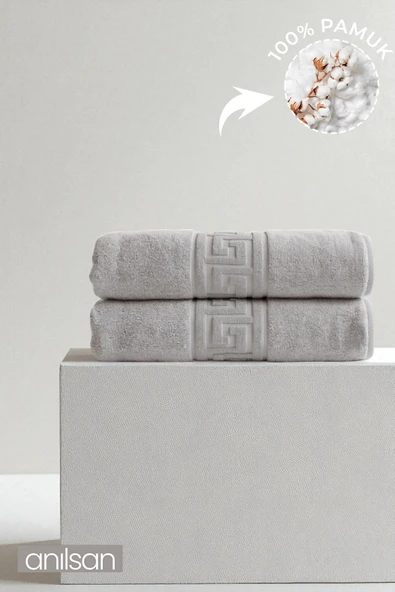 2'li Gri Greek Banyo Havlusu - 70x140 Cm, 490 Gr, %100pamuk, Spa Ve Otel Havlusu