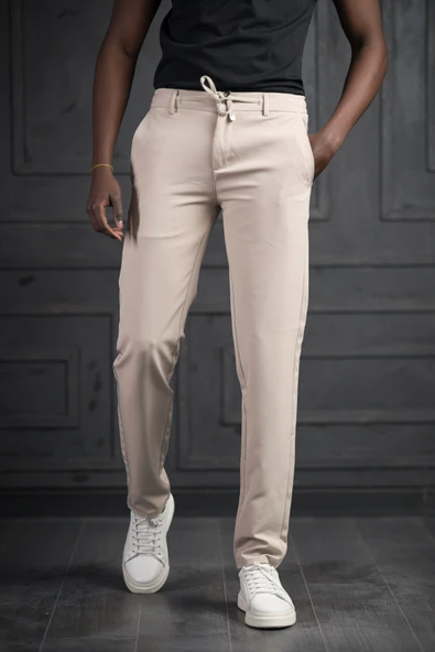 Beli Lastikli Ve İplikli Likralı Slimfit Yazlık Kumaş Jogger Pantolon