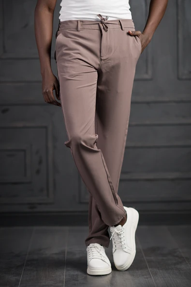Beli Lastikli Ve İplikli Likralı Slimfit Yazlık Kumaş Jogger Pantolon - 12