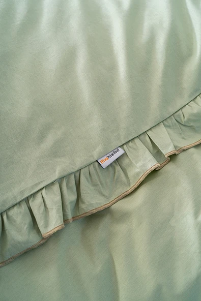 Rivaİstanbul Florita Yeşil Çift Kişilik Nakışlı Nevresim Takımı %100 Pamuklu - Resim 5