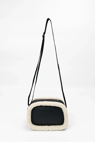 Deri Çapraz Askılı Mini Peluş Omuz Çantası - Resim 3