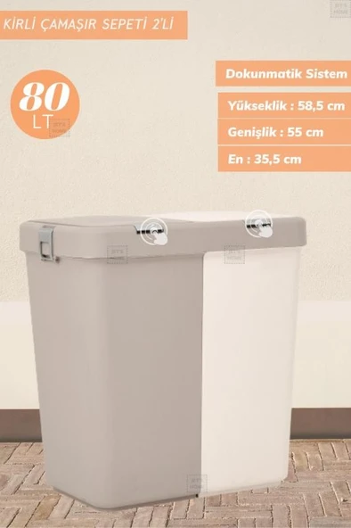 Çeyiz Seti 80 Lt Kirli Sepeti 20 Lt Çamaşır Selesi Bej Çamaşır Sepeti - 2