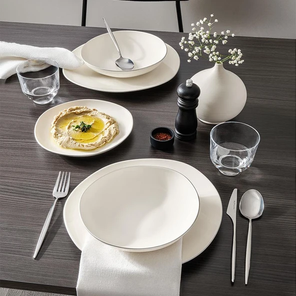 KÜTAHYA PORSELEN BONE SOHO 24 PARÇA MAT PLATİN YEMEK TAKIMI ürün görseli