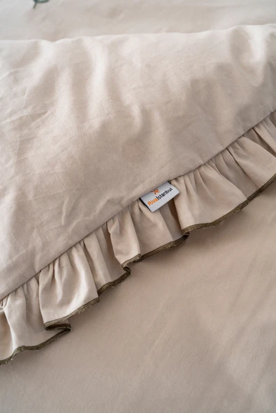 Rivaİstanbul Florita Cappuccino Çift Kişilik Nakışlı Nevresim Takımı & Çeyiz Seti %100 Pamuklu - Resim 6