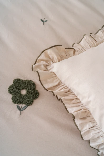 Rivaİstanbul Florita Cappuccino Çift Kişilik Nakışlı Nevresim Takımı & Çeyiz Seti %100 Pamuklu - Resim 5