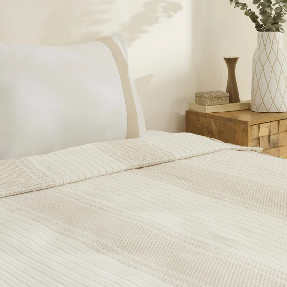 Karaca Home White Coll Rise %100 Pamuk Keten Çift Kişilik Pike Takımı Bej - 4