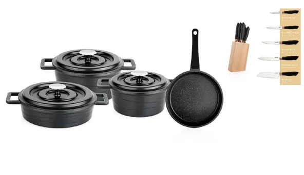 Schafer Pro Cast 7 Parça Döküm Tencere Takımı ve Schafer Bıçak Seti