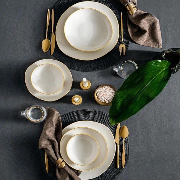 KÜTAHYA PORSELEN BONE SOHO 24 PARÇA MAT ALTIN YEMEK TAKIMI ürün görseli