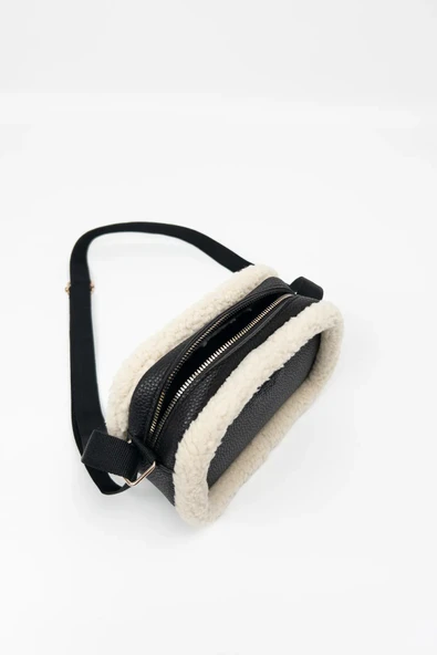 Deri Çapraz Askılı Mini Peluş Omuz Çantası - Resim 4