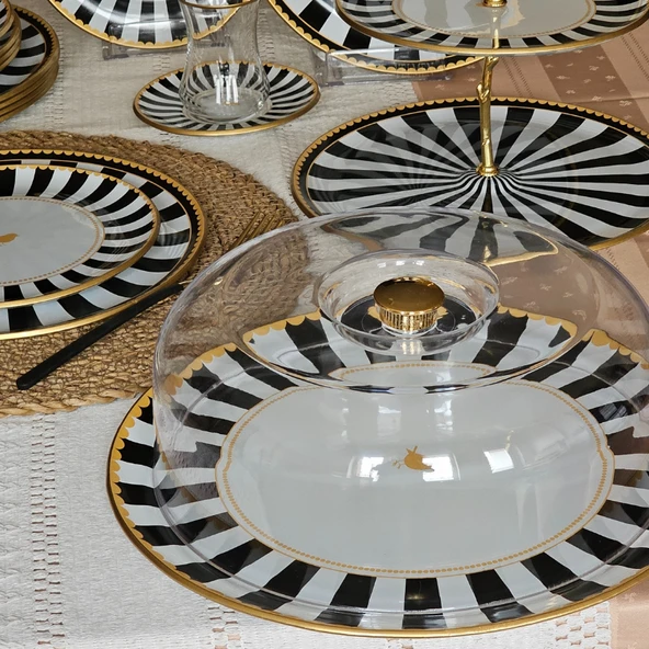 34 Parça 6 Kişilik Ivon Black Altın Yaldızlı Çay Servis İkram Takımı - 4