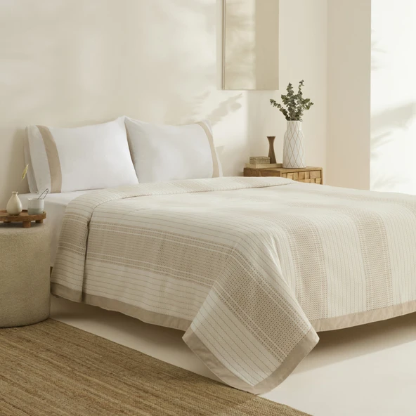Karaca Home White Coll Rise %100 Pamuk Keten Çift Kişilik Pike Takımı Bej - 8