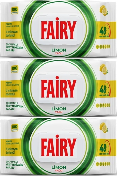 Fairy Yüzey Temizlik Havlusu 100 Yaprak Limon Yağlı - Beyaz Sirke - Karbonat (3 Lü Set) 300 Yaprak
