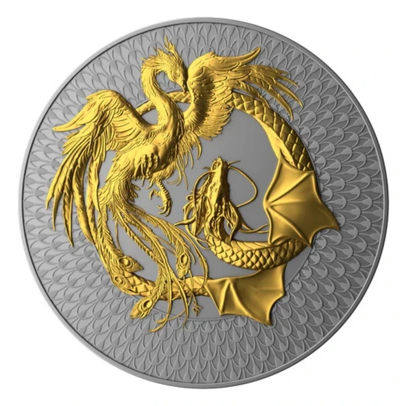 AgaKulche Phoenix Anka ve Ejderha Altın Kaplama Gümüş Sikke Coin