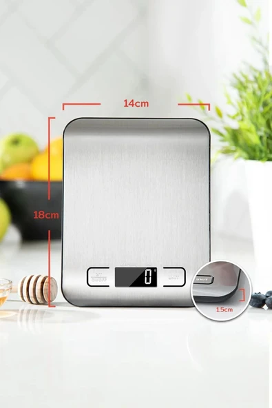 Lumisa Home Platin Mutfak Terazisİ Paslanmaz Çelik Yüzeyli Hassas Mutfak Tartısı  Lcd Ekranlı 5 Kg Pil Hediyeli - 5