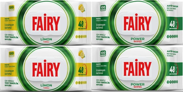 Fairy Yüzey Temizlik Havlusu 100 Yaprak Limon Yağlı & Aktif Oksijen (4 Lü Set) 400 Yaprak Karma