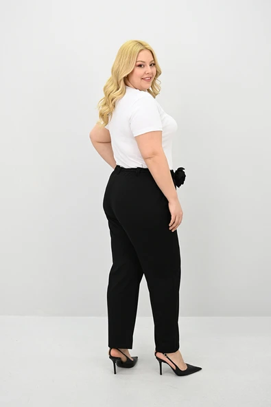 Kadın Büyük Beden Gül Kemer Detaylı Yüksek Bel Pantolon 6327-25 - 8