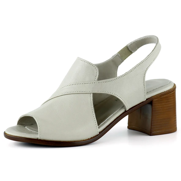 Erkan Saçmacı Saules Vizon Hakiki Dana Derisi Kesik Detaylı Lastik Bantlı Kalın Topuklu Sandalet