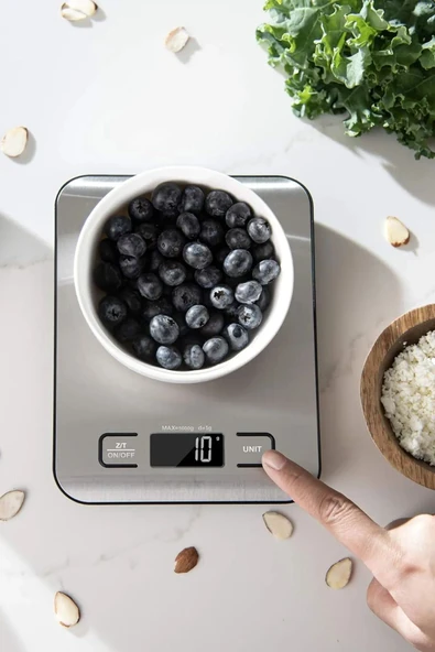 Lumisa Home Platin Mutfak Terazisİ Paslanmaz Çelik Yüzeyli Hassas Mutfak Tartısı Lcd Ekranlı 5 Kg Pil Hediyeli - 6