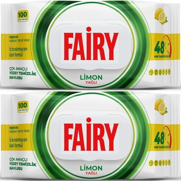 Fairy Yüzey Temizlik Havlusu 100 Yaprak Limon Yağlı - Beyaz Sirke - Karbonat (2 Li Set) 200 Yaprak