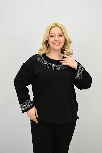 Kadın Büyük Beden Taş Baskı Detaylı Yüksek Bel Eşofman Takımı 8175-25 - 7