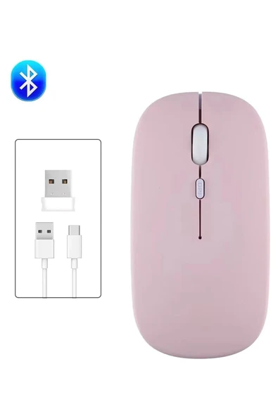 Tiffany Pembe Kablosuz Wireless 2.4g Bluetooth Sessiz Mouse Şarj Edilebilir Rgb Renkli Ergonomik Tasarımlı - 3