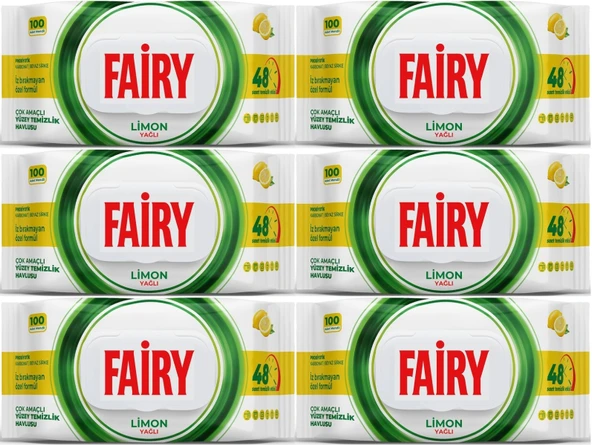 Fairy Yüzey Temizlik Havlusu 100 Yaprak Limon Yağlı - Beyaz Sirke - Karbonat (6 Lı Set) 600 Yaprak