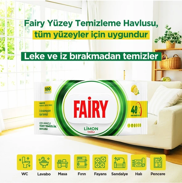 Fairy Yüzey Temizlik Havlusu 100 Yaprak Limon Yağlı & Aktif Oksijen (4 Lü Set) 400 Yaprak Karma - 7
