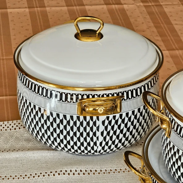 Glore Destina 6 Parça Büyük Emaye Tencere Takımı 28cm - 26cm - 24cm