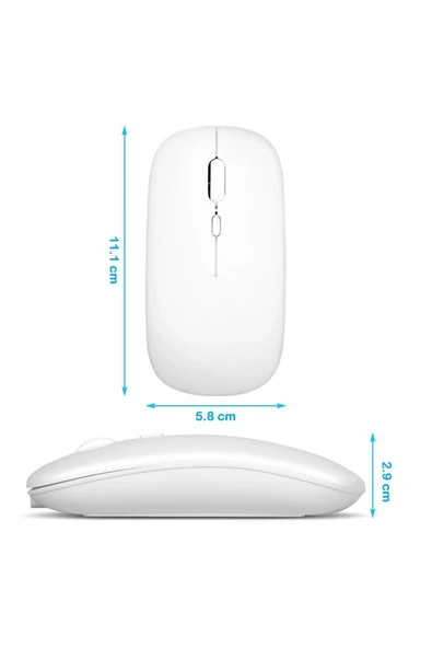 Tiffany Beyaz Kablosuz Wireless 2.4g Bluetooth Sessiz Mouse Şarj Edilebilir Rgb Renkli Ergonomik Tasarımlı - 5