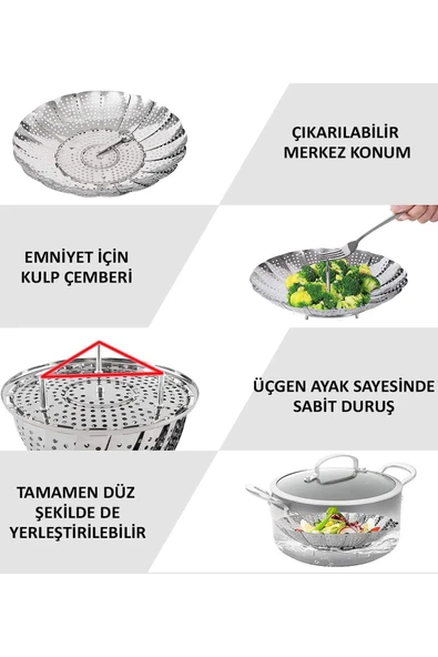 Lumisa Home Paslanmaz Buharda Sebze Haşlama Sepeti Katlanabilir Tencere Içi - 3