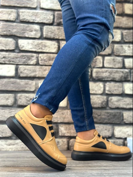 ET0302 Kalın Taban Bağcıksız Tarz Casual Karamel Renk Erkek Ayakkabı - 2