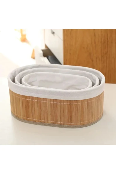 Lumisa Home Düzenleyici Oval Bambu 3'lü Sepet - Bej - 2
