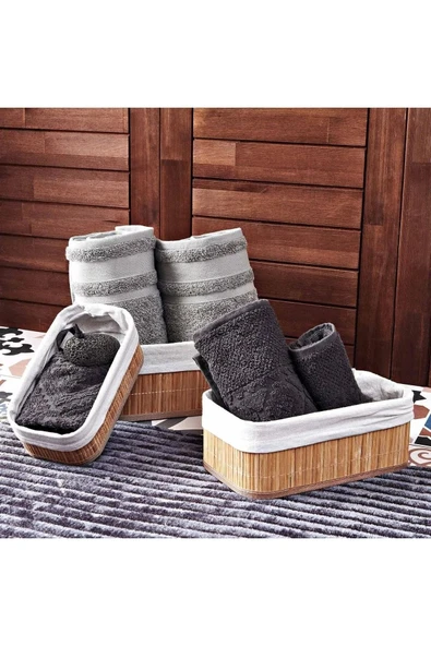 Lumisa Home Bambu Naturel 3'lü Düzenleyici Organizer Sepet Seti / Banyo,Makyaj Düzenleyici / Çok Amaçlı Sepet