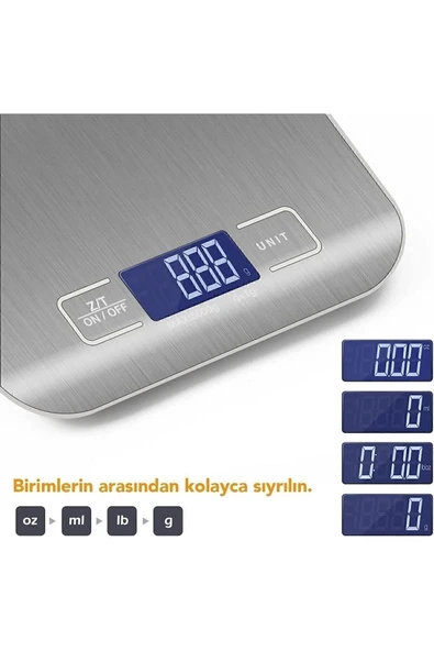 Tiffany Lüx Dijital Mutfak Terazisi 5 Kg 1 gr Hassas Paslanmaz Çelik Pil Hediyeli - 3